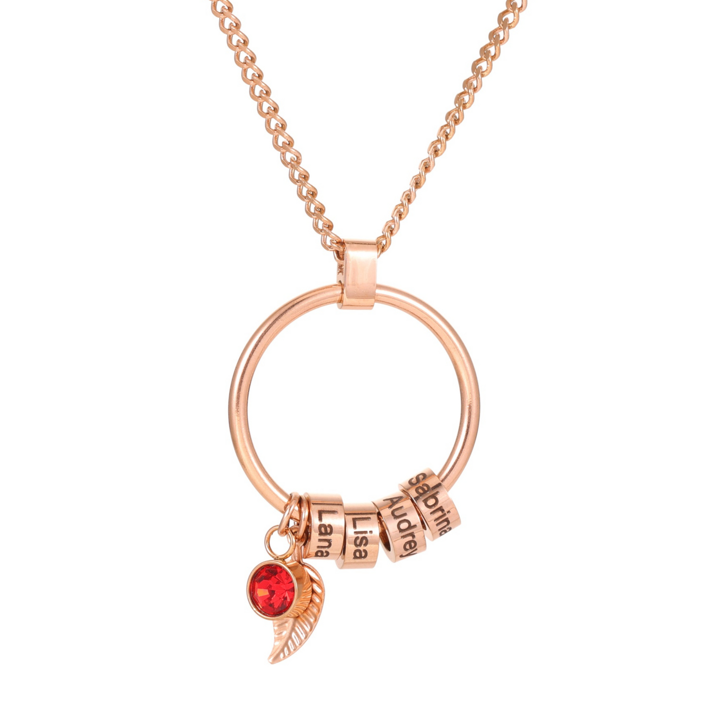 Collier Cercle Feuille Personnalisé – Prénoms & Pierre de couleur