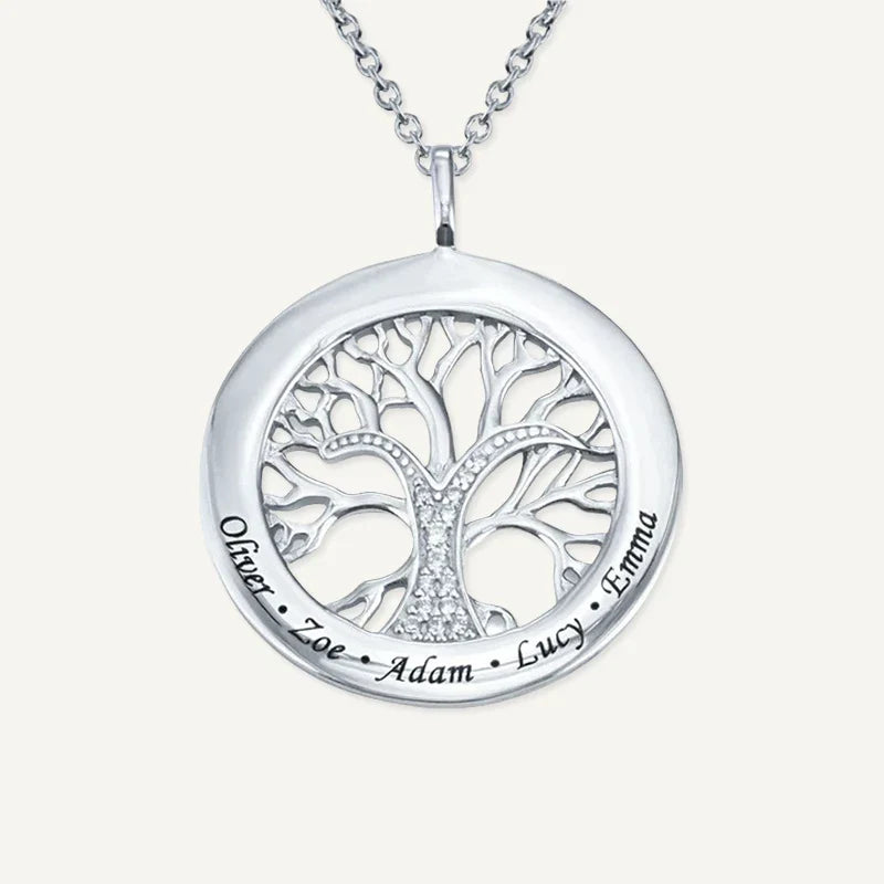 Collier Arbre de Vie Rond Personnalisé avec Prénoms Gravés