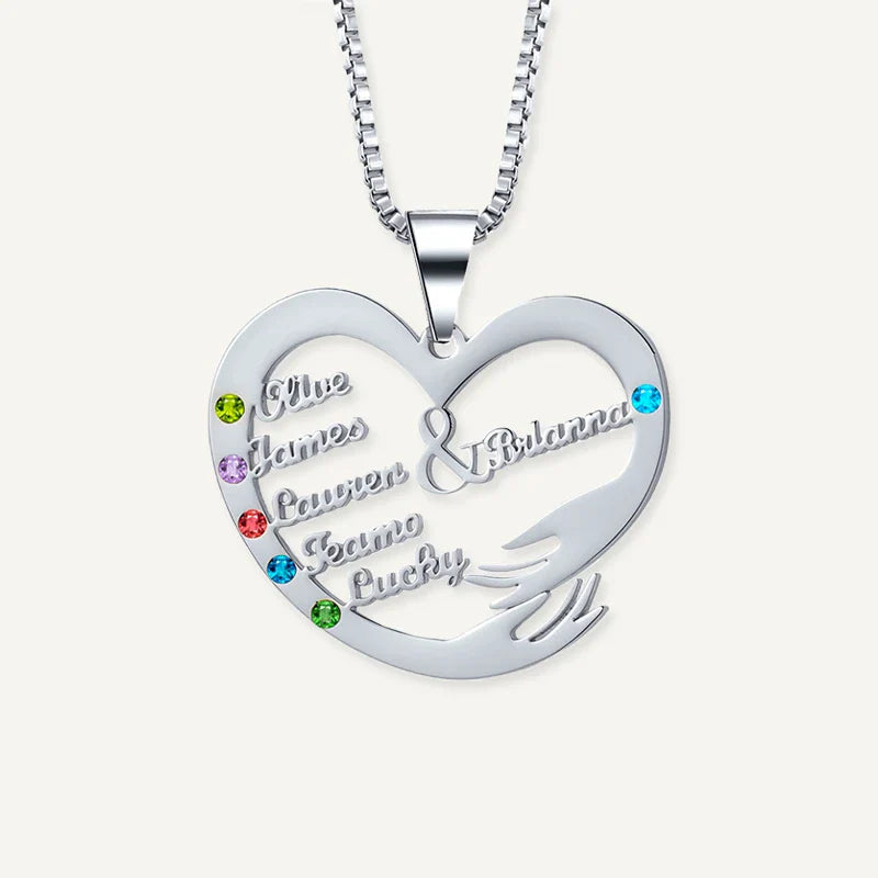 Collier Cœur Câlin Prénoms avec Pierres de Naissance