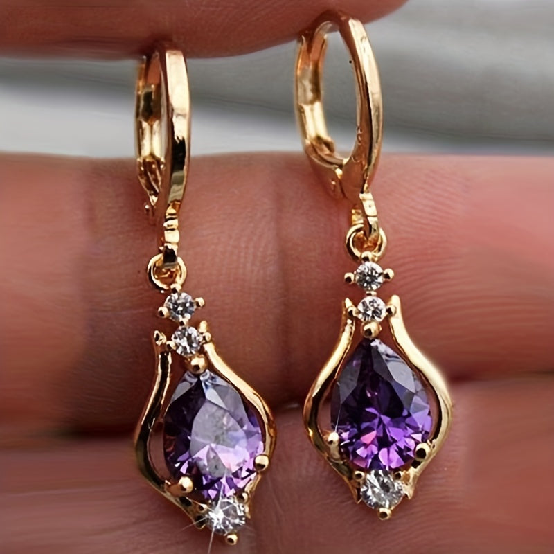 Boucles d'Oreilles Pendantes Cristal Violet