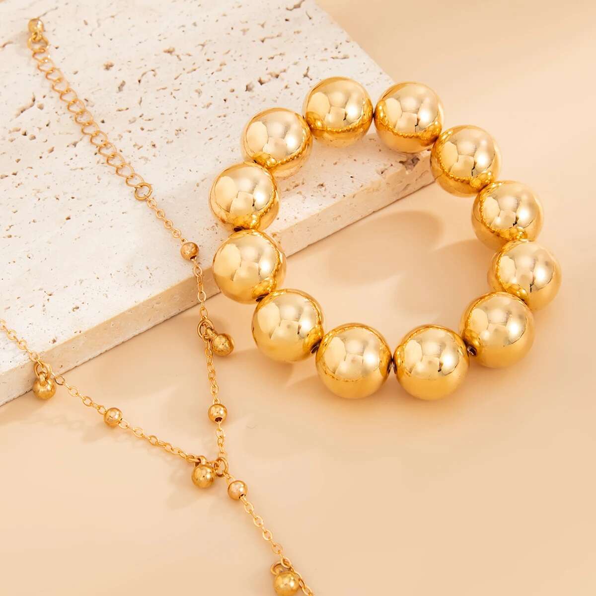 Duo Bracelets Perles & Chaîne Dorée