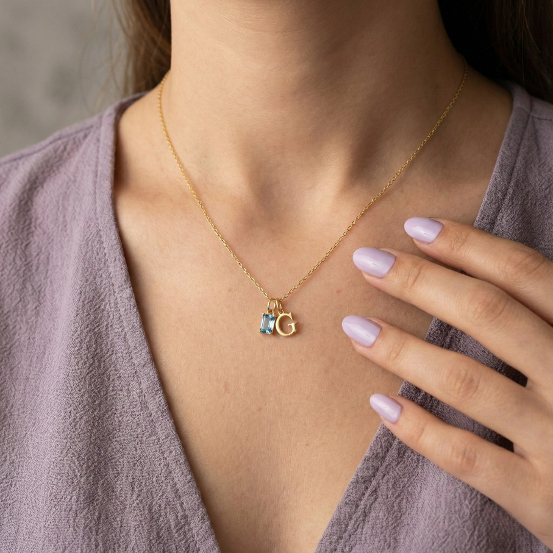 Collier Initiale & Pierre de Naissance