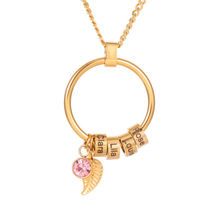 Collier Cercle Feuille Personnalisé – Prénoms & Pierre de couleur