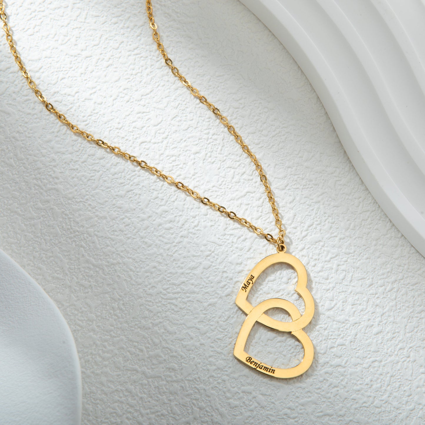 Collier Double Coeur Personnalisé Deux Prénoms