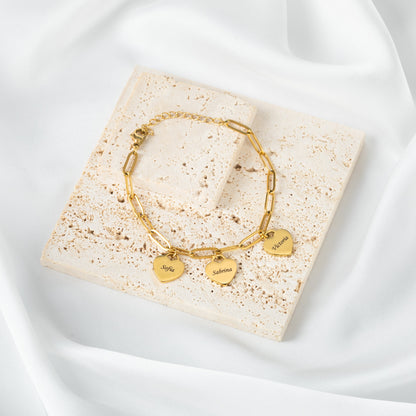 Bracelet Prénom Personnalisé à Cœurs Multiples