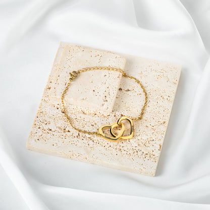 Bracelet Personnalisé à Deux Cœurs Entrelacés