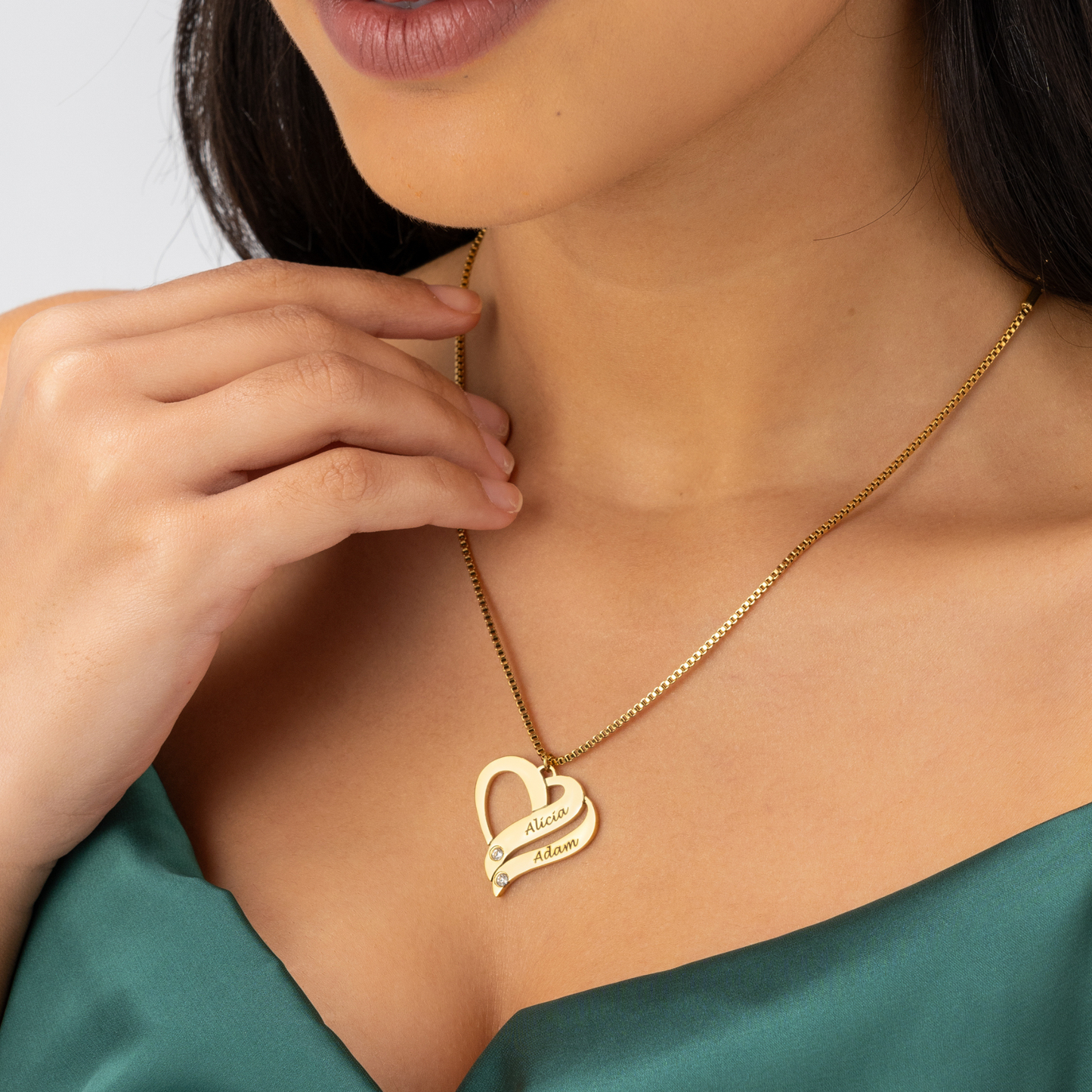 Collier Cœurs Entrelacés avec Pierres Cristal