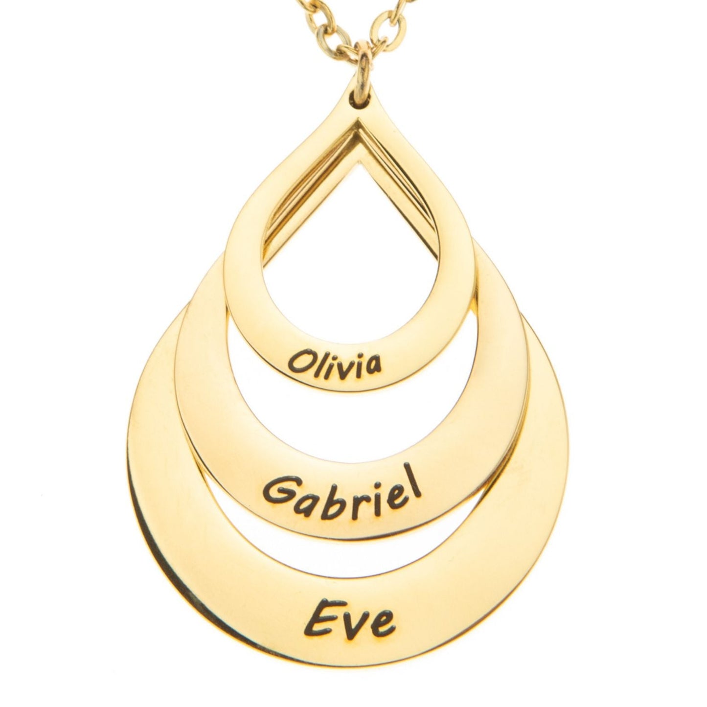 Collier Gouttes Prénoms – Jusqu’à 3 Noms Gravés