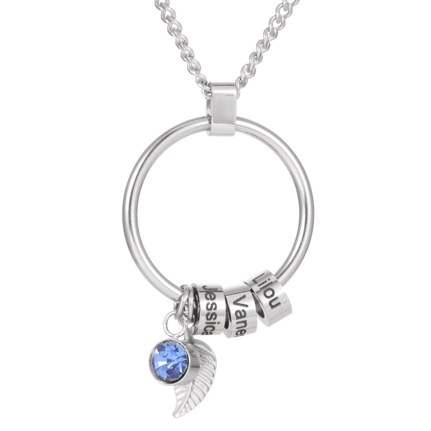 Collier Cercle Feuille Personnalisé – Prénoms & Pierre de couleur