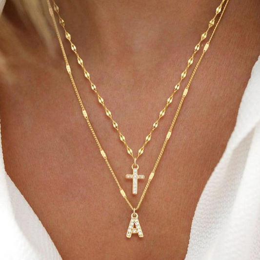 🎁 Duo Colliers Pendentif Croix & Initiale (100% off)