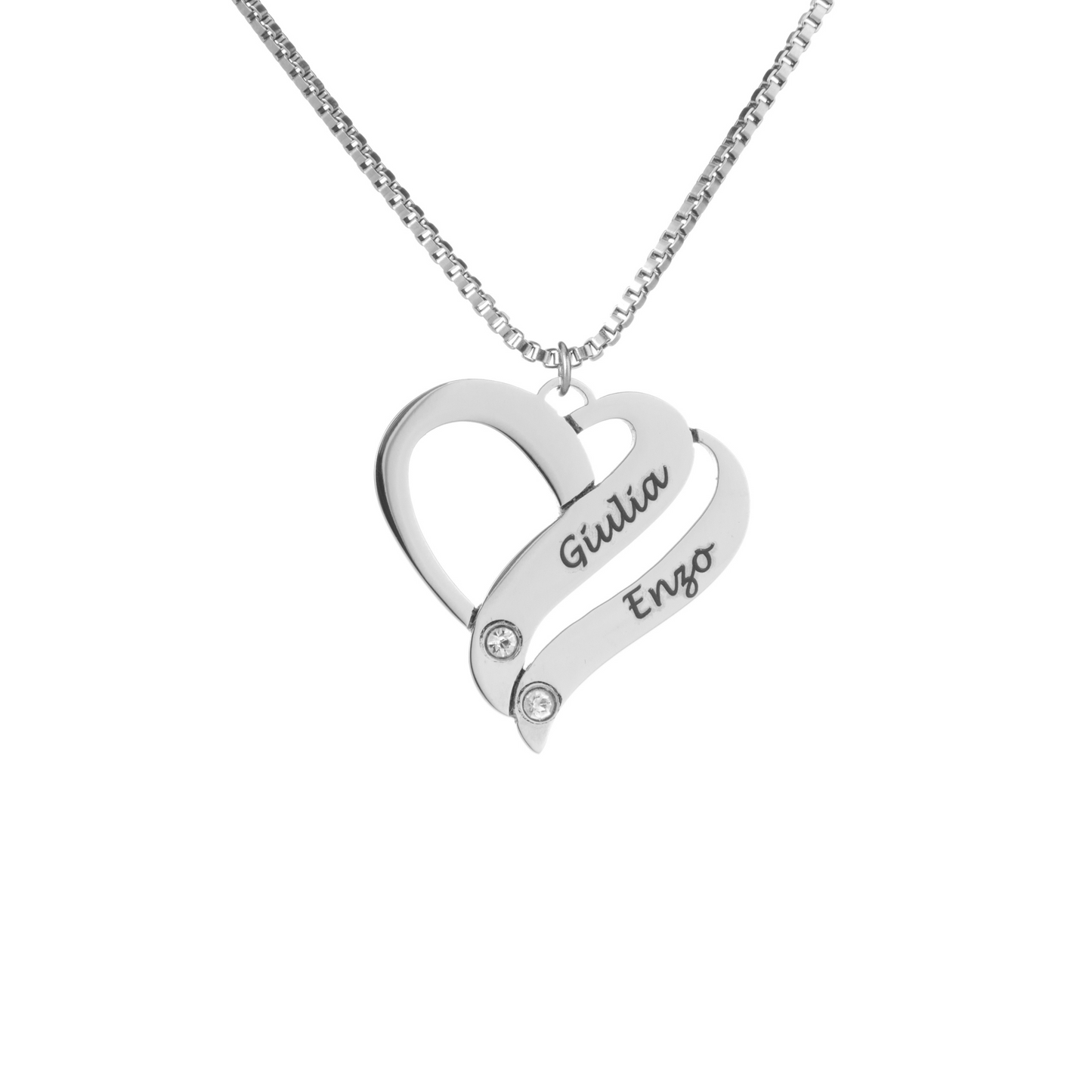 Collier Cœurs Entrelacés avec Pierres Cristal