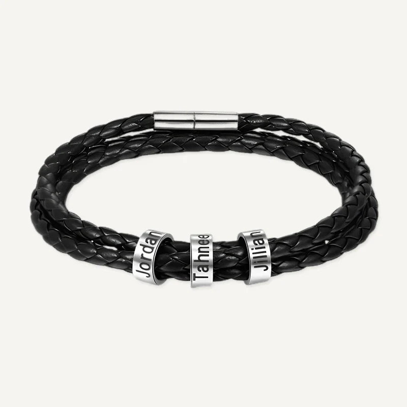 Bracelet en Cuir Tressé Prénoms Personnalisés
