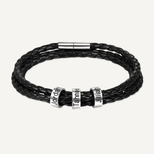Bracelet en Cuir Tressé Prénoms Personnalisés