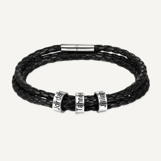 Bracelet en Cuir Tressé Prénoms Personnalisés