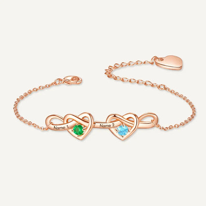 Bracelet Infini Cœurs Prénoms avec Pierres de Naissance