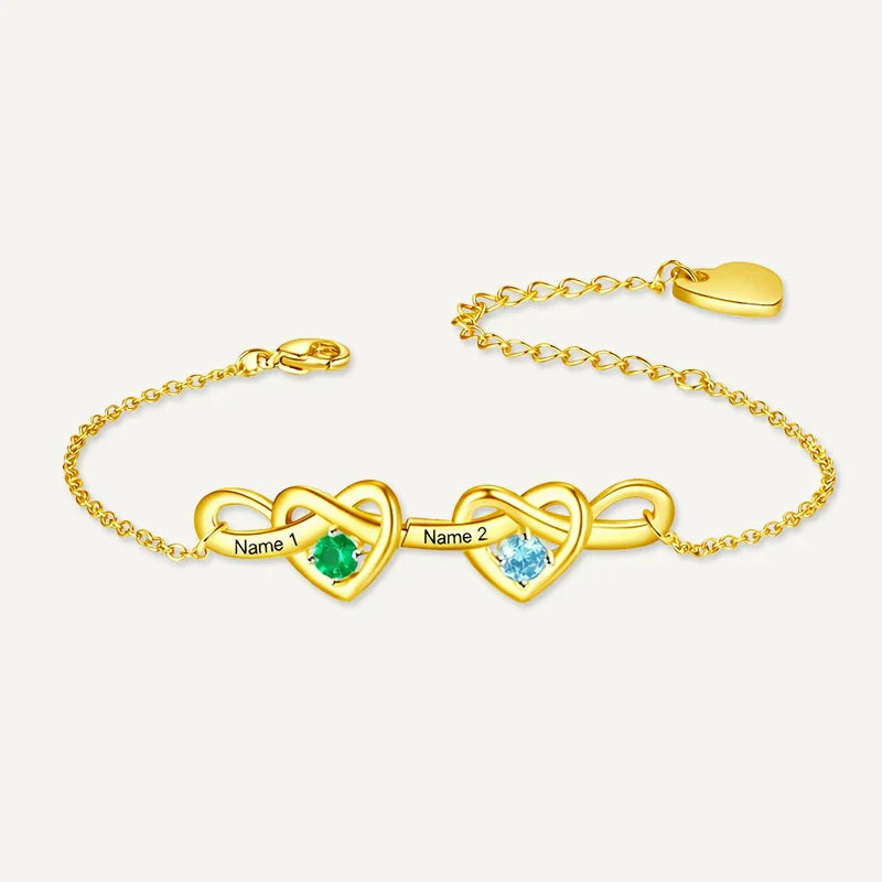 Bracelet Infini Cœurs Prénoms avec Pierres de Naissance