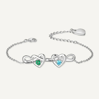 Bracelet Infini Cœurs Prénoms avec Pierres de Naissance