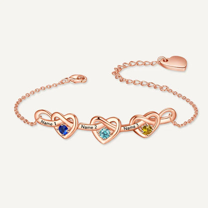 Bracelet Infini Cœurs Prénoms avec Pierres de Naissance