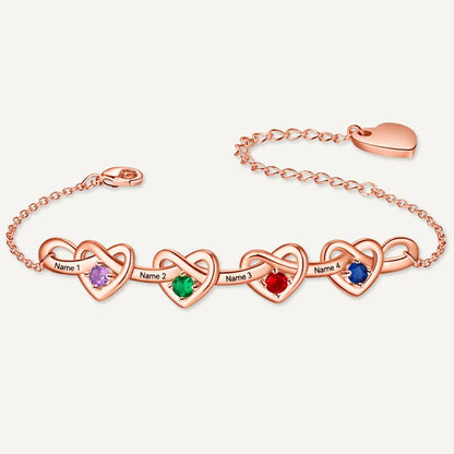 Bracelet Infini Cœurs Prénoms avec Pierres de Naissance