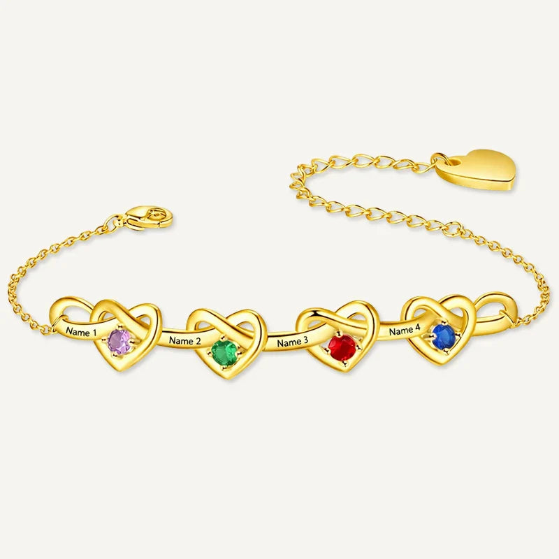 Bracelet Infini Cœurs Prénoms avec Pierres de Naissance