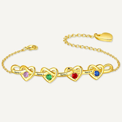 Bracelet Infini Cœurs Prénoms avec Pierres de Naissance