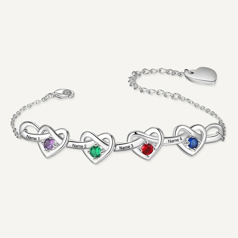 Bracelet Infini Cœurs Prénoms avec Pierres de Naissance