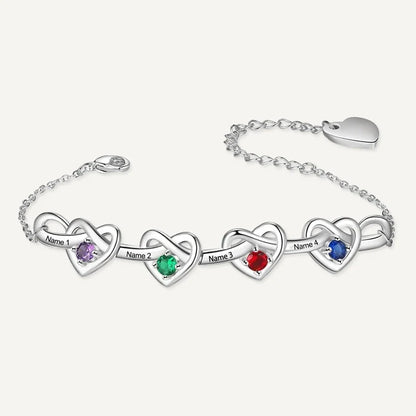 Bracelet Infini Cœurs Prénoms avec Pierres de Naissance