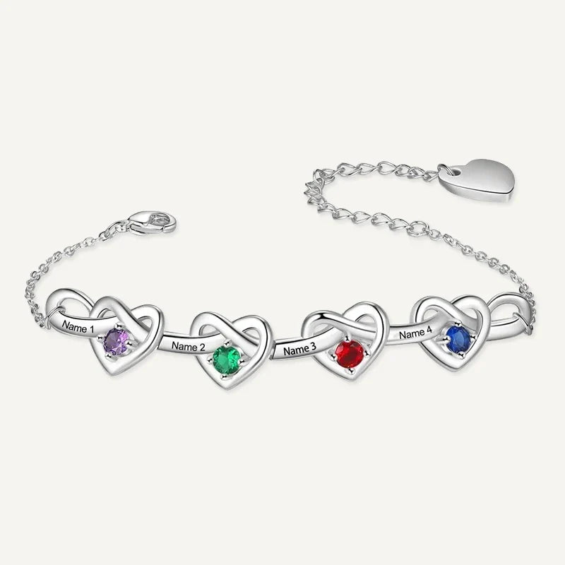 Bracelet Infini Cœurs Prénoms avec Pierres de Naissance