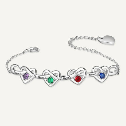 Bracelet Infini Cœurs Prénoms avec Pierres de Naissance