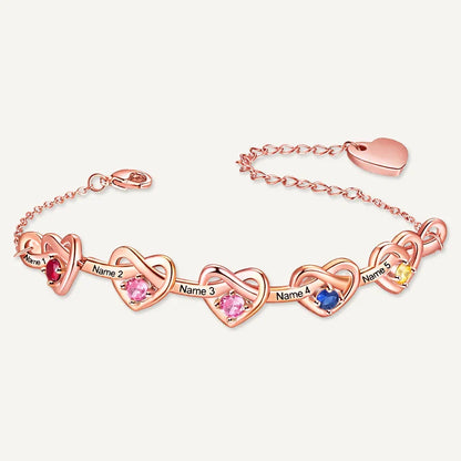 Bracelet Infini Cœurs Prénoms avec Pierres de Naissance