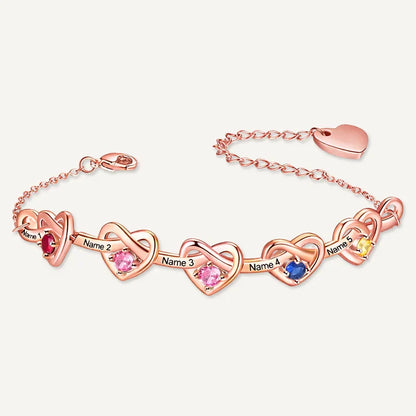 Bracelet Infini Cœurs Prénoms avec Pierres de Naissance