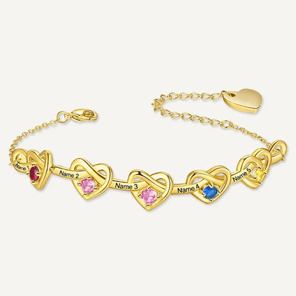 Bracelet Infini Cœurs Prénoms avec Pierres de Naissance