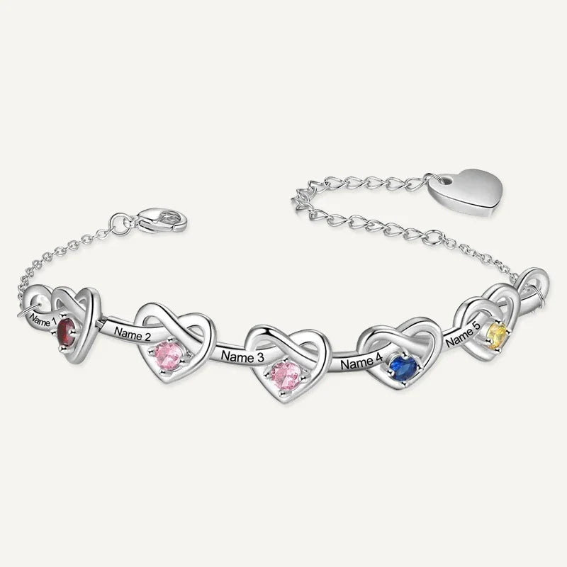 Bracelet Infini Cœurs Prénoms avec Pierres de Naissance
