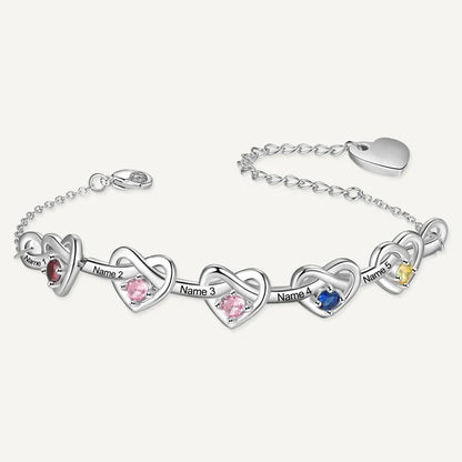 Bracelet Infini Cœurs Prénoms avec Pierres de Naissance