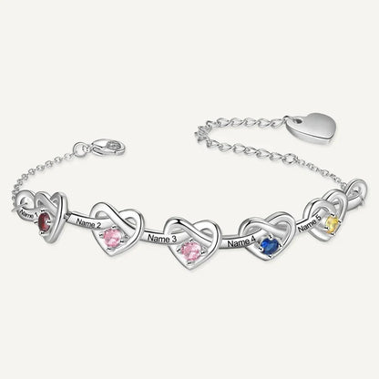 Bracelet Infini Cœurs Prénoms avec Pierres de Naissance