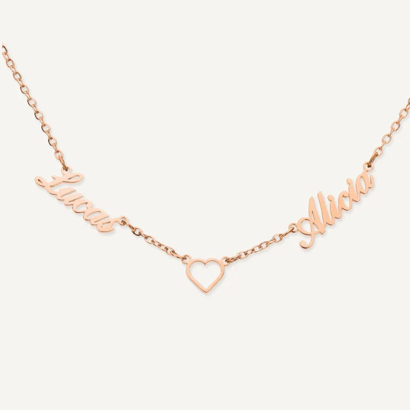 Collier 2 Prénoms Personnalisés avec Cœur