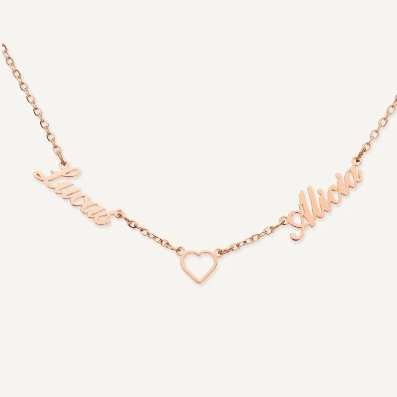 Collier 2 Prénoms Personnalisés avec Cœur