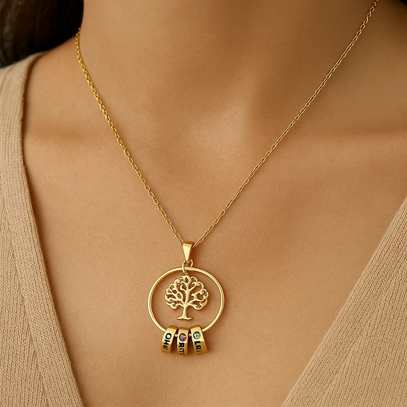 Collier Arbre de Vie Prénom avec Pierre de Naissance