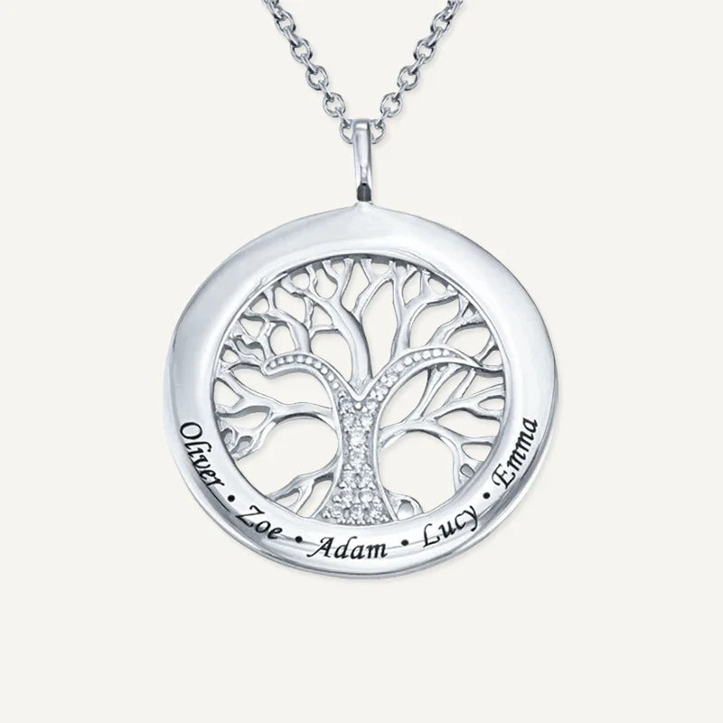 Collier Arbre de Vie Rond Personnalisé avec Prénoms Gravés
