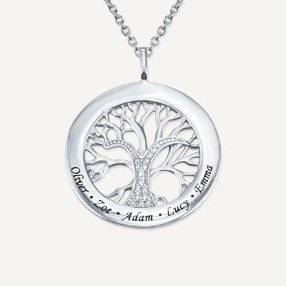 Collier Arbre de Vie Rond Personnalisé avec Prénoms Gravés