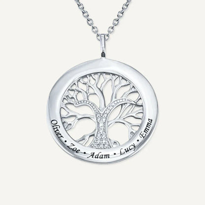 Collier Arbre de Vie Rond Personnalisé avec Prénoms Gravés
