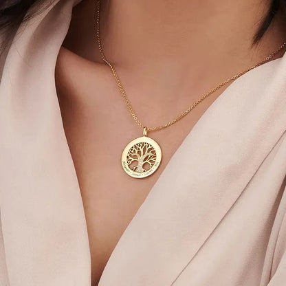 Collier Arbre de Vie Rond Personnalisé avec Prénoms Gravés