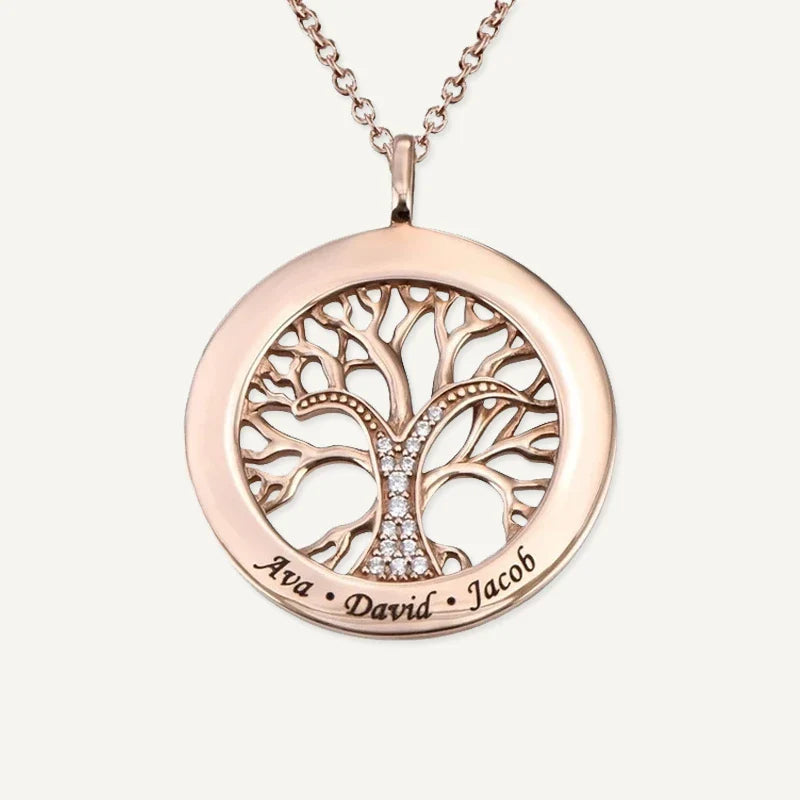 Collier Arbre de Vie Rond Personnalisé avec Prénoms Gravés