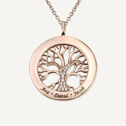 Collier Arbre de Vie Rond Personnalisé avec Prénoms Gravés