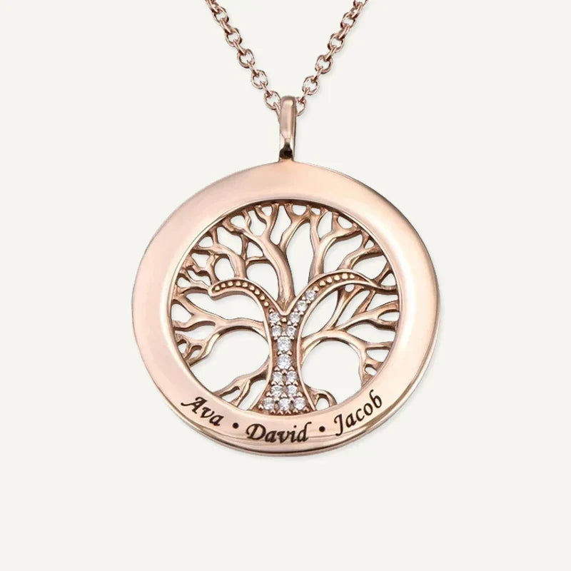 Collier Arbre de Vie Rond Personnalisé avec Prénoms Gravés