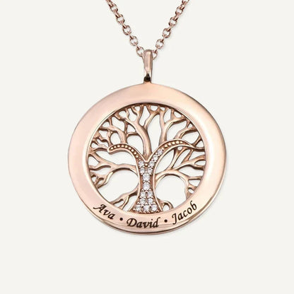 Collier Arbre de Vie Rond Personnalisé avec Prénoms Gravés