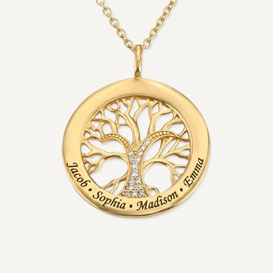 Collier Arbre de Vie Rond Personnalisé avec Prénoms Gravés