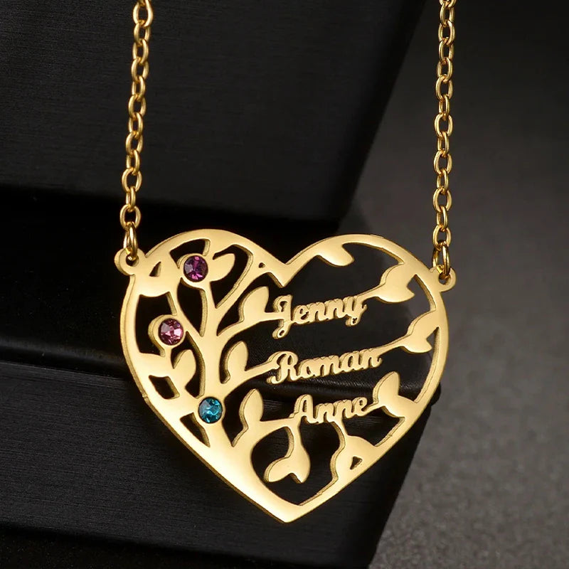 Collier Cœur Arbre de Vie avec Pierres de Naissance