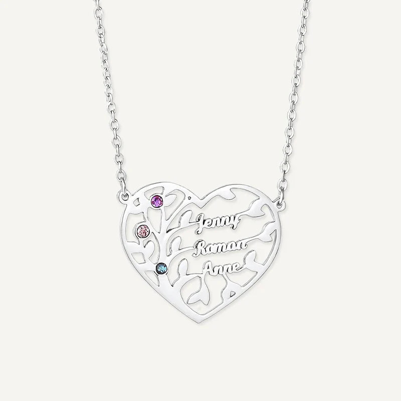 Collier Cœur Arbre de Vie avec Pierres de Naissance