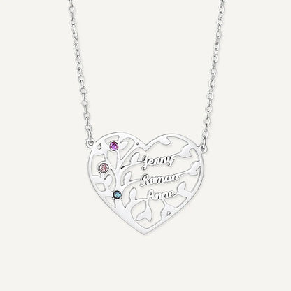 Collier Cœur Arbre de Vie avec Pierres de Naissance